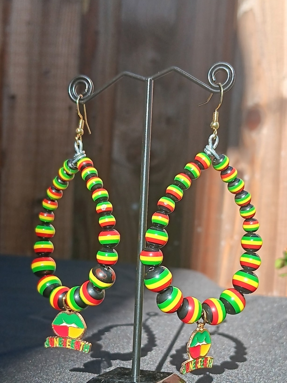 Hand Made Juneteenth Rasta Beaded Hoop Earrings - Multicolor